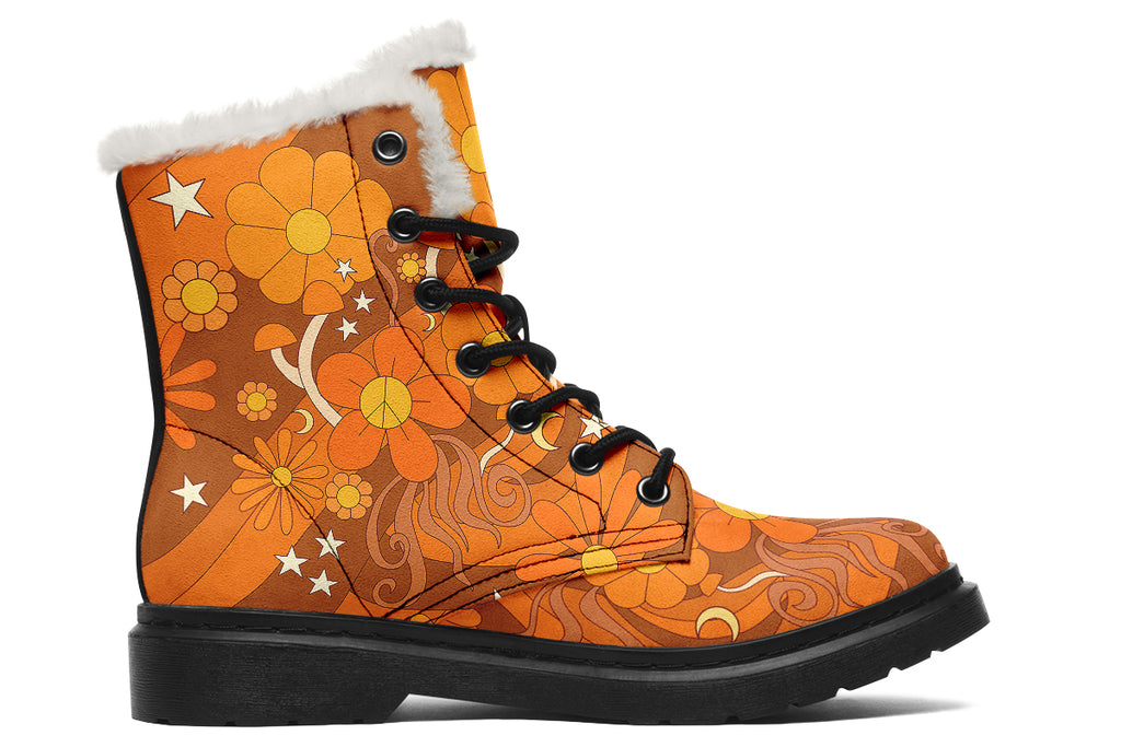 Molly's Orange Retro Daisies Faux Fur Boots - Offbeat Sweetie
