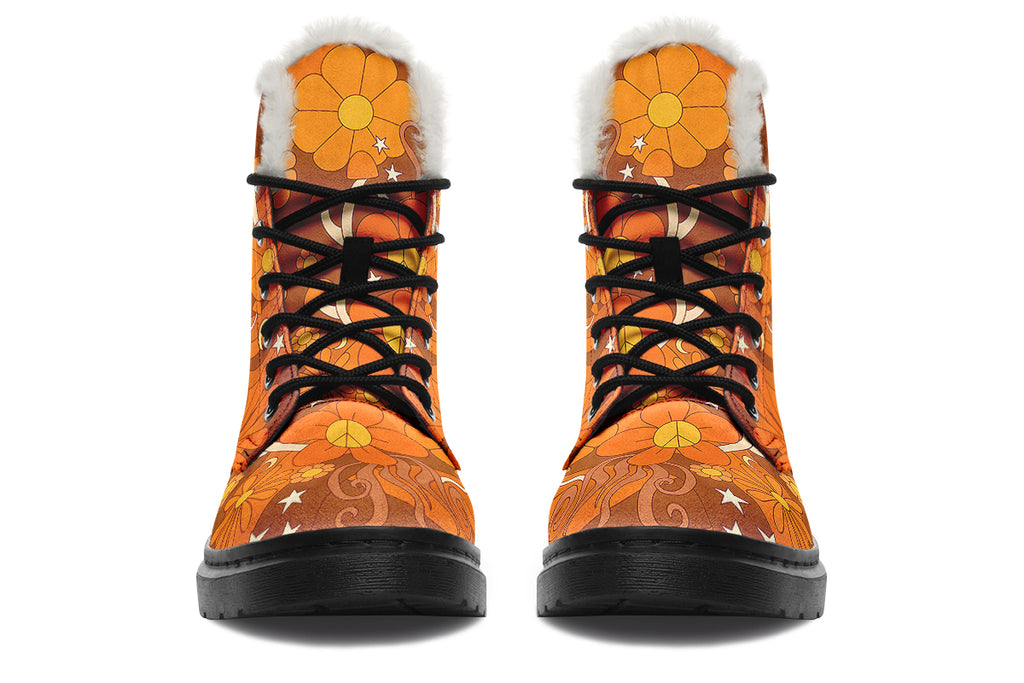 Molly's Orange Retro Daisies Faux Fur Boots - Offbeat Sweetie