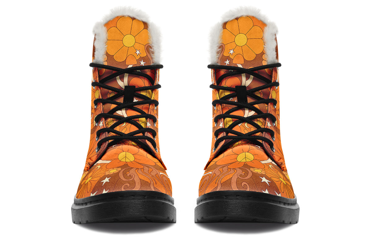 Molly's Orange Retro Daisies Faux Fur Boots - Offbeat Sweetie