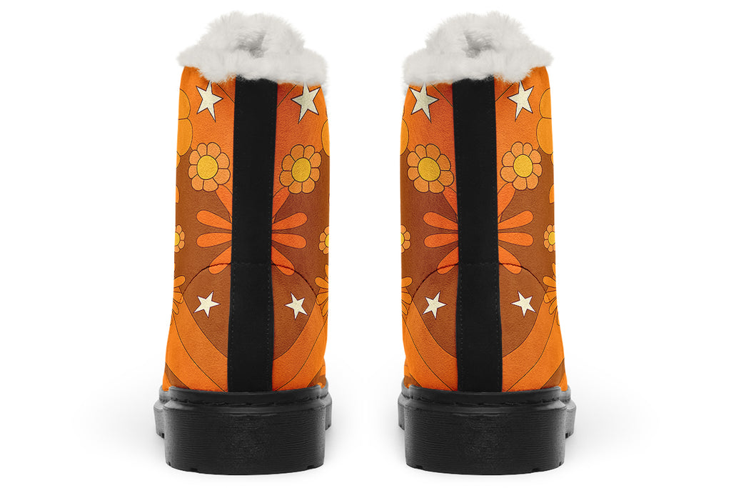 Molly's Orange Retro Daisies Faux Fur Boots - Offbeat Sweetie