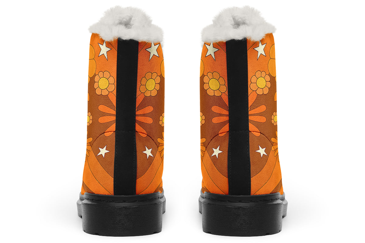 Molly's Orange Retro Daisies Faux Fur Boots - Offbeat Sweetie