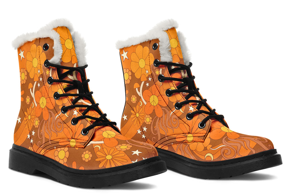 Molly's Orange Retro Daisies Faux Fur Boots - Offbeat Sweetie