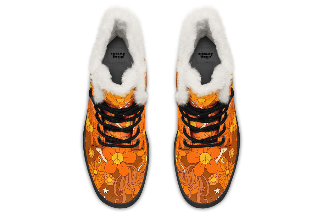 Molly's Orange Retro Daisies Faux Fur Boots - Offbeat Sweetie