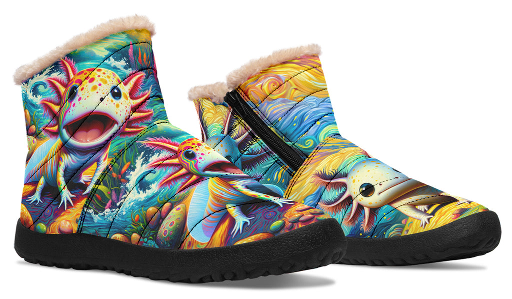Adorable Axolotls Faux Fur Ankle Boots