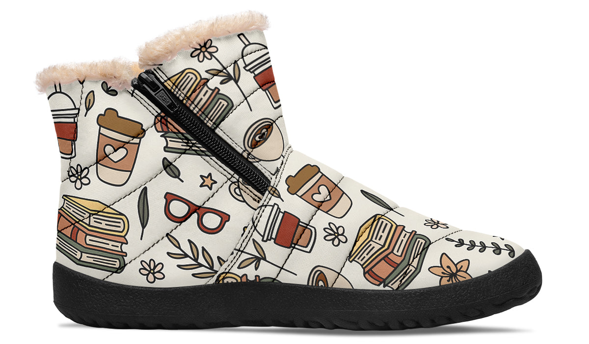 Coffee And Books Faux Fur Ankle Boots