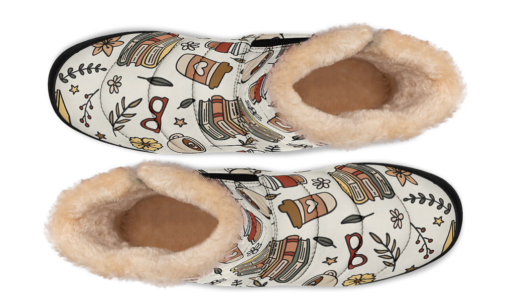 Coffee And Books Faux Fur Ankle Boots