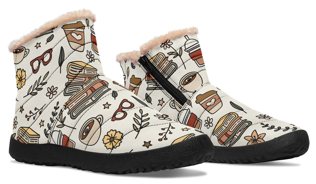 Coffee And Books Faux Fur Ankle Boots