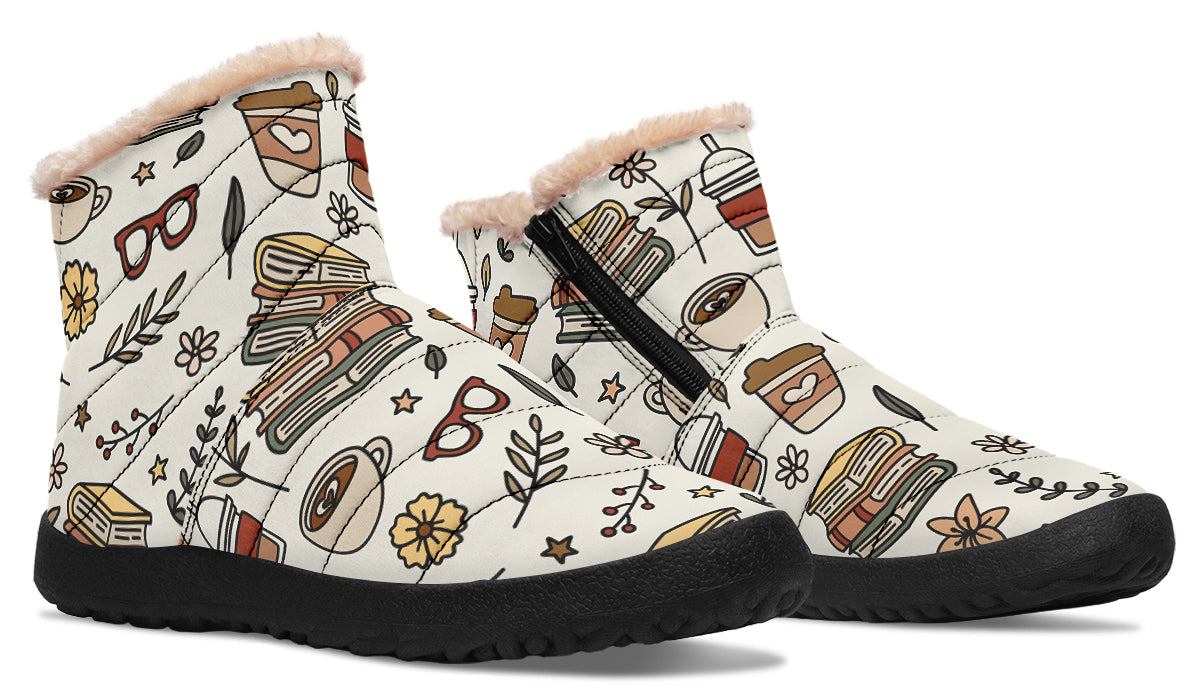 Coffee And Books Faux Fur Ankle Boots