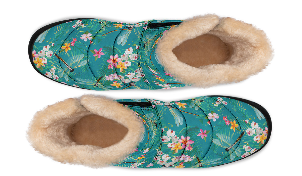 Dragonflies Faux Fur Ankle Boots