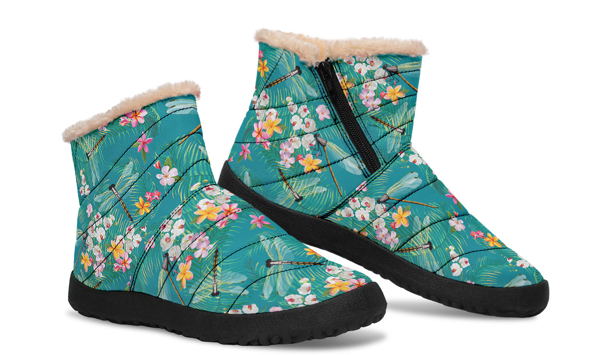 Dragonflies Faux Fur Ankle Boots