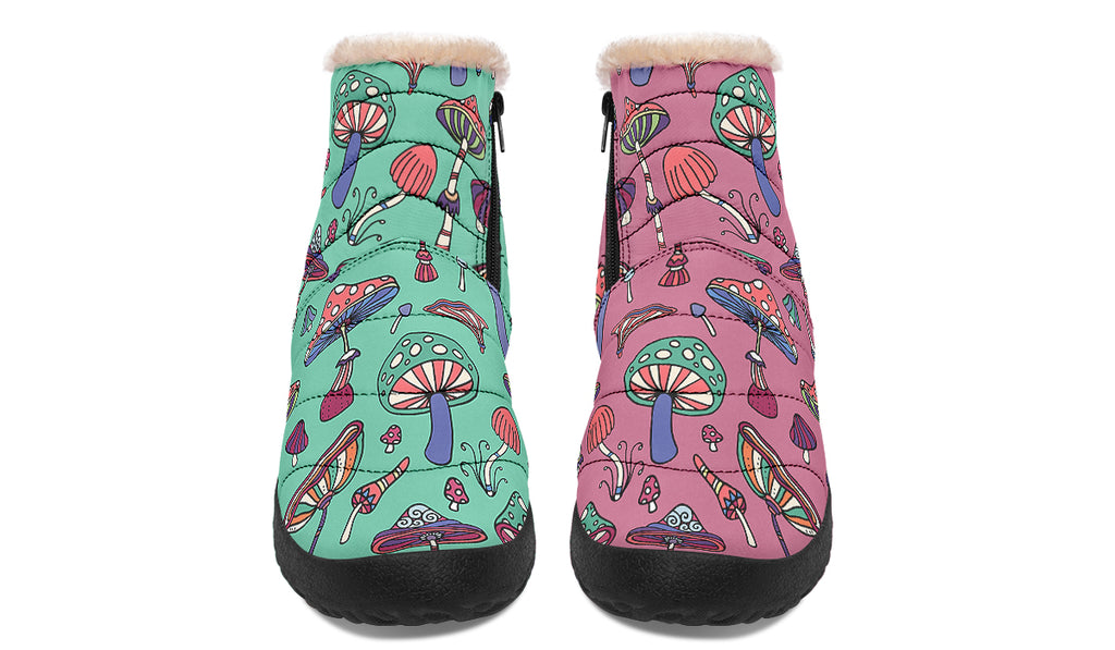 Mismatched Mushrooms Faux Fur Ankle Boots