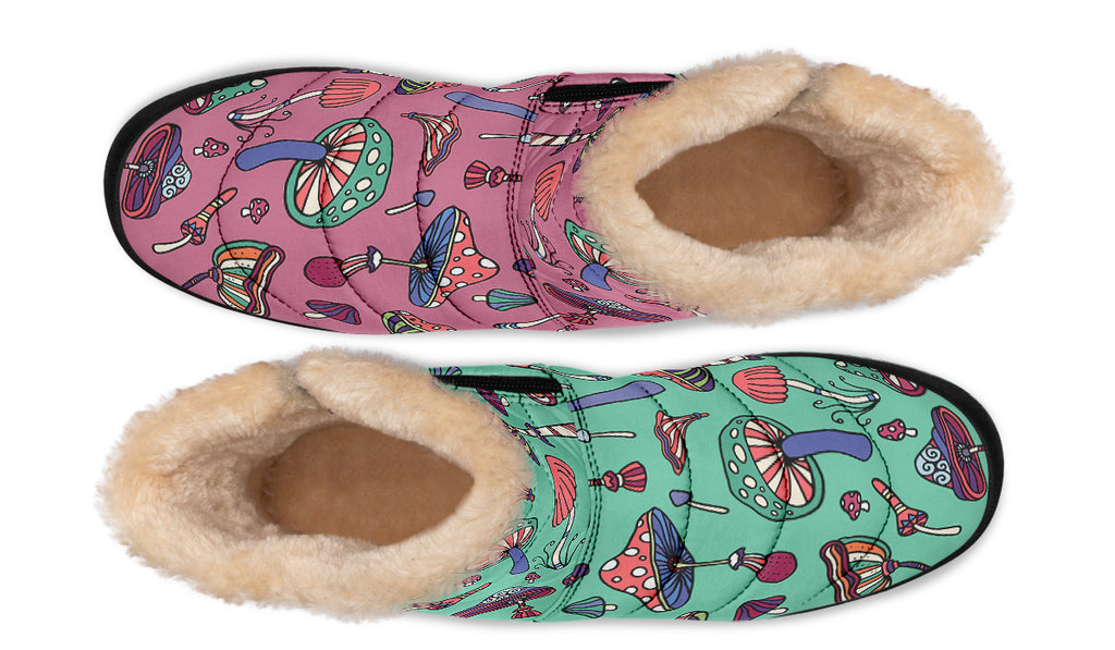 Mismatched Mushrooms Faux Fur Ankle Boots