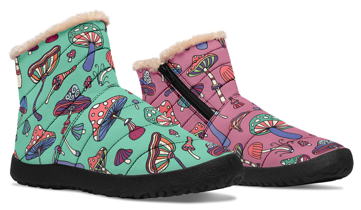 Mismatched Mushrooms Faux Fur Ankle Boots