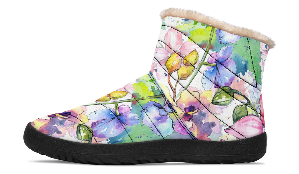 Watercolour Flowers Fur Ankle Boots