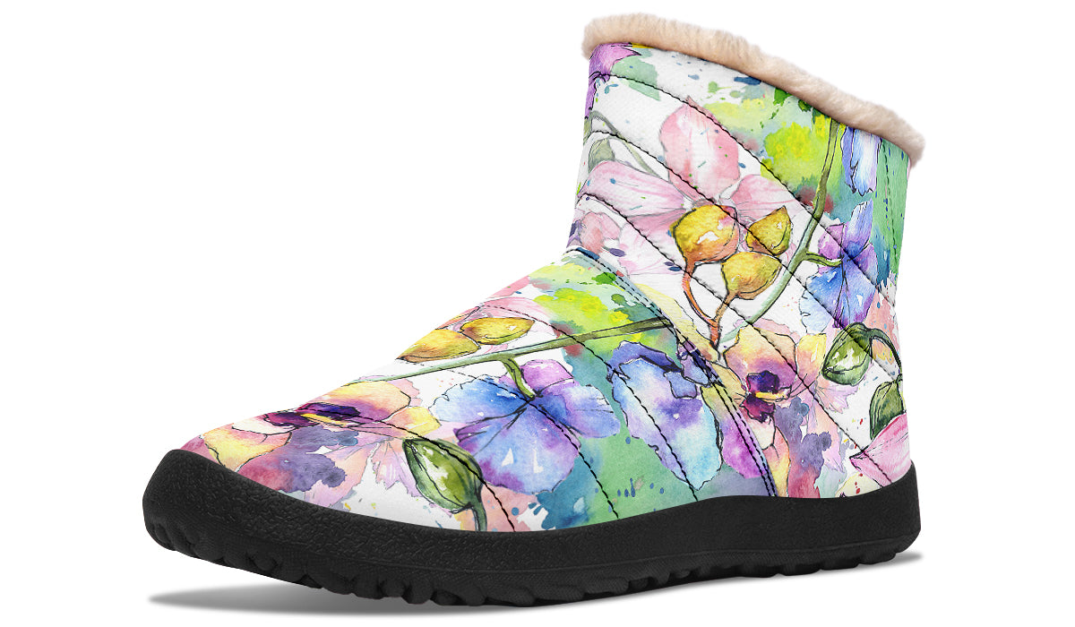 Watercolour Flowers Fur Ankle Boots