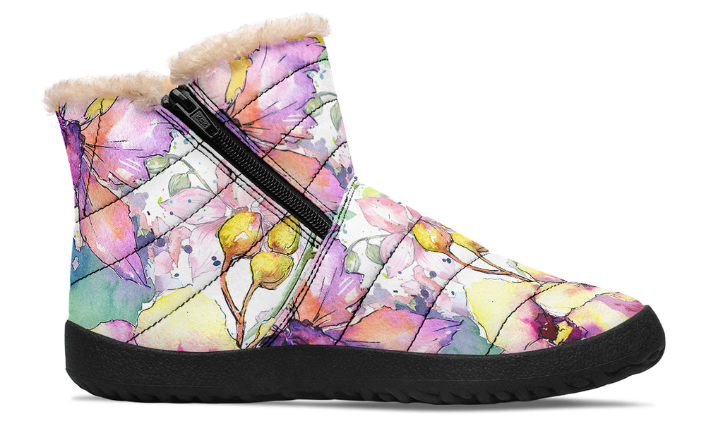 Watercolour Flowers Fur Ankle Boots