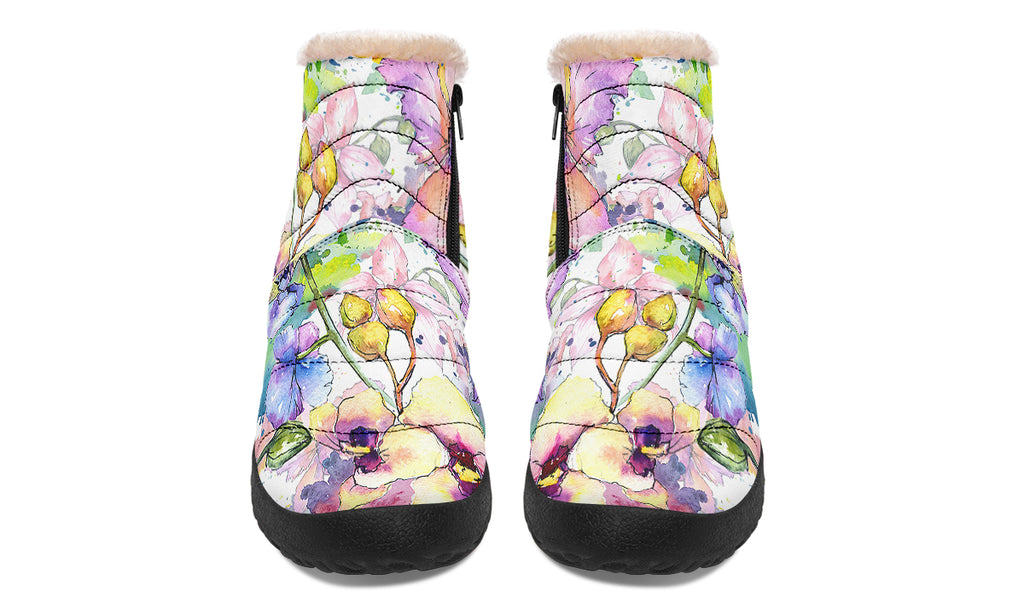 Watercolour Flowers Fur Ankle Boots