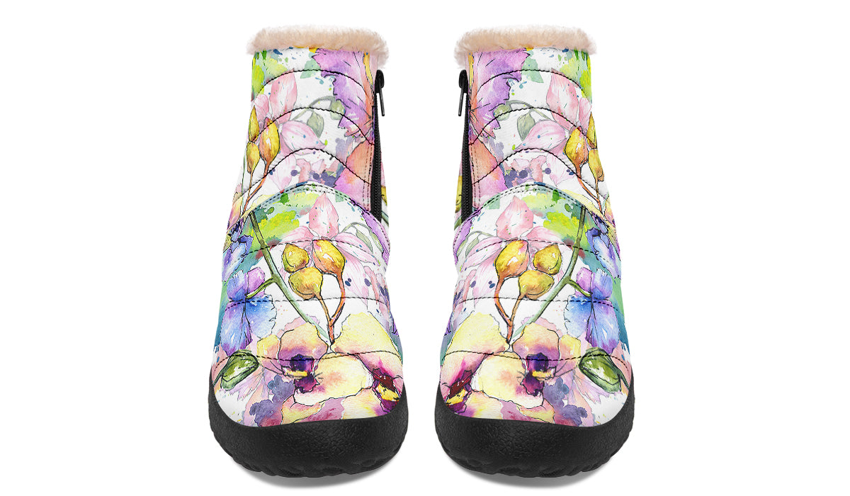 Watercolour Flowers Fur Ankle Boots