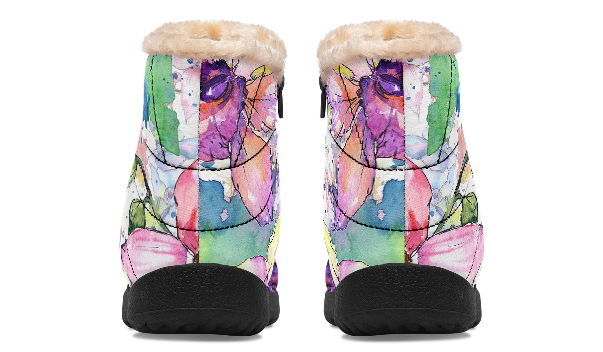 Watercolour Flowers Fur Ankle Boots