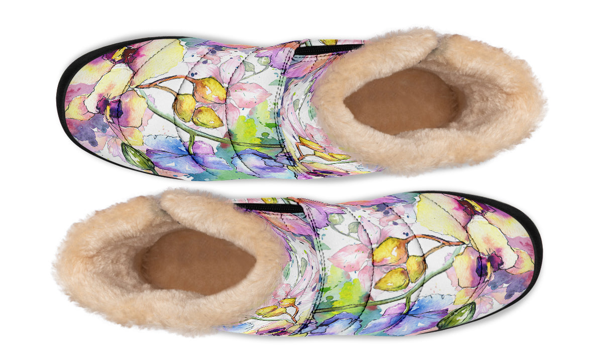 Watercolour Flowers Fur Ankle Boots