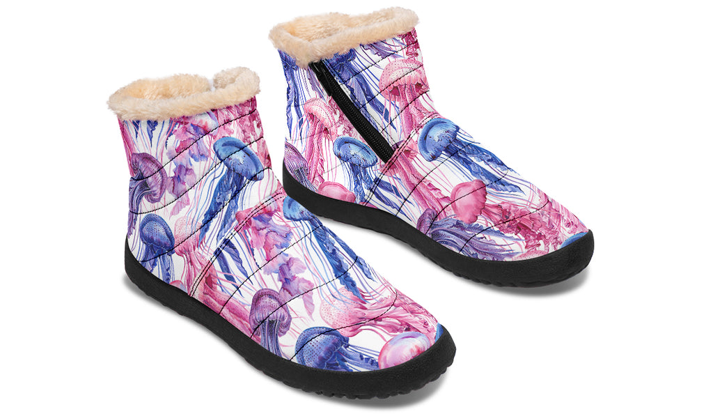 Watercolour Jellyfish Faux Fur Ankle Boots