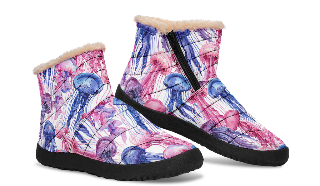 Watercolour Jellyfish Faux Fur Ankle Boots