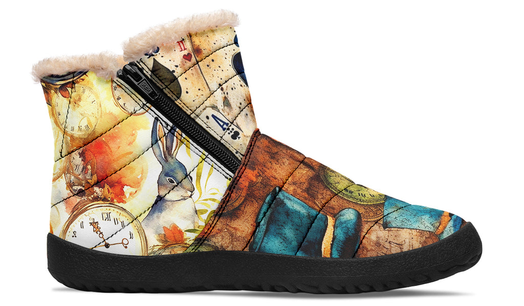 All Mad Here Faux Fur Ankle Boots Offbeat Sweetie