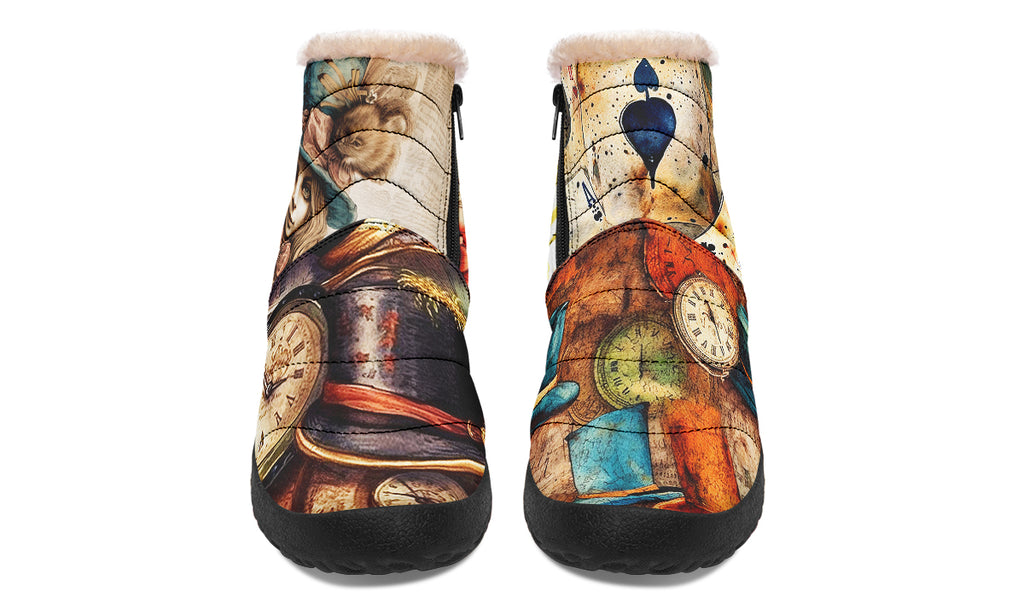 All Mad Here Faux Fur Ankle Boots Offbeat Sweetie