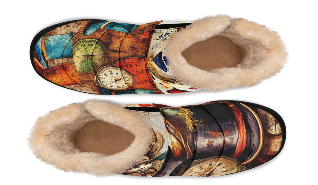 All Mad Here Faux Fur Ankle Boots Offbeat Sweetie