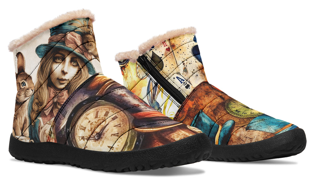 All Mad Here Faux Fur Ankle Boots Offbeat Sweetie