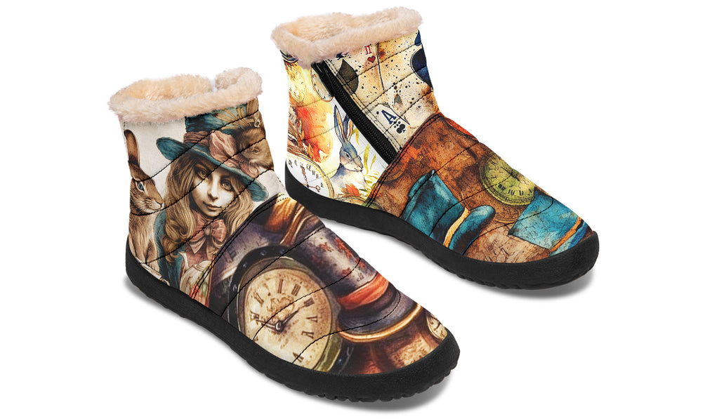 All Mad Here Faux Fur Ankle Boots Offbeat Sweetie