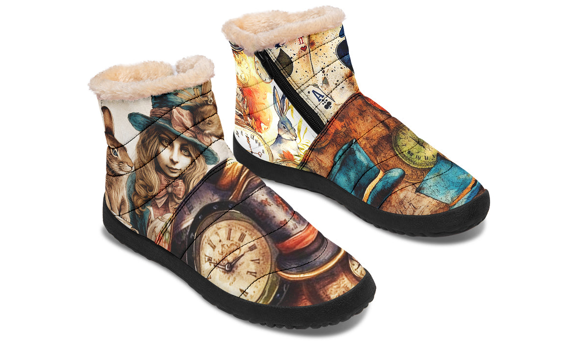 All Mad Here Faux Fur Ankle Boots Offbeat Sweetie