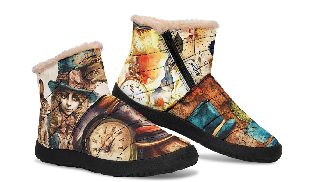 All Mad Here Faux Fur Ankle Boots Black Sole Offbeat Sweetie