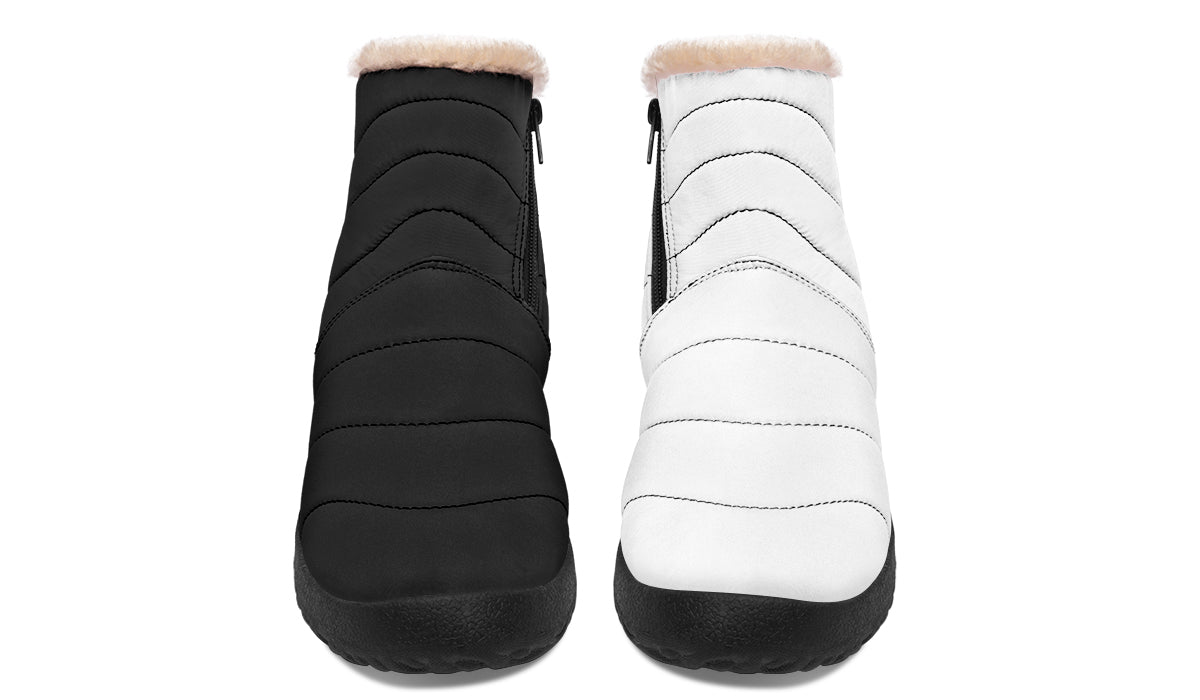 Black and White Mismatch Faux Fur Ankle Boots