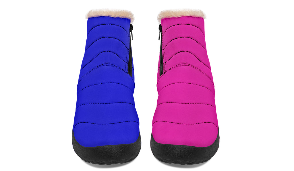 Blue And Pink Mismatched Faux Fur Ankle Boots
