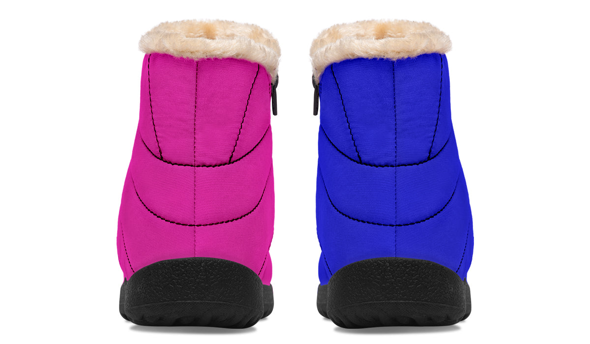 Blue And Pink Mismatched Faux Fur Ankle Boots