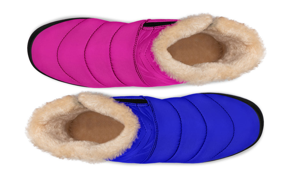 Blue And Pink Mismatched Faux Fur Ankle Boots