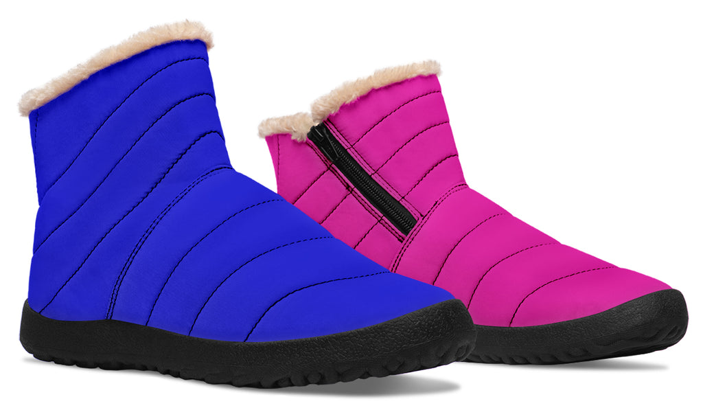 Blue And Pink Mismatched Faux Fur Ankle Boots