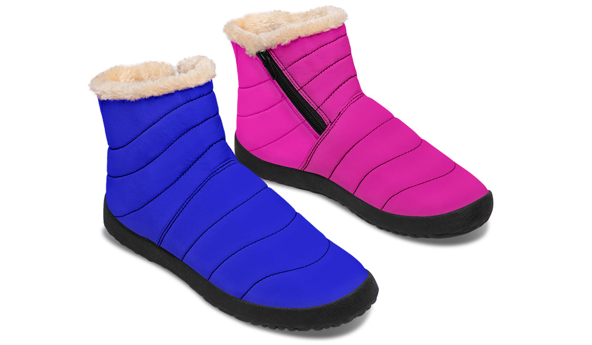 Blue And Pink Mismatched Faux Fur Ankle Boots