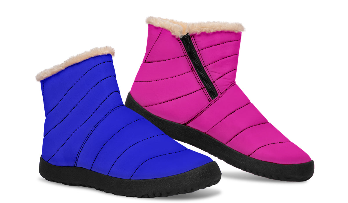 Blue And Pink Mismatched Faux Fur Ankle Boots