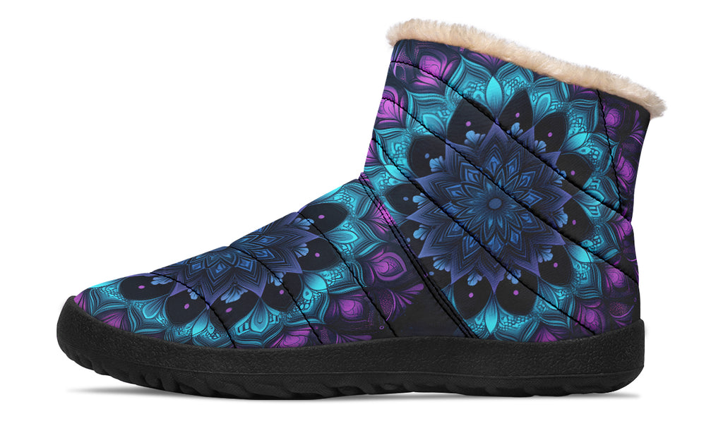 Blue And Purple Mandala Faux Fur Ankle Boots