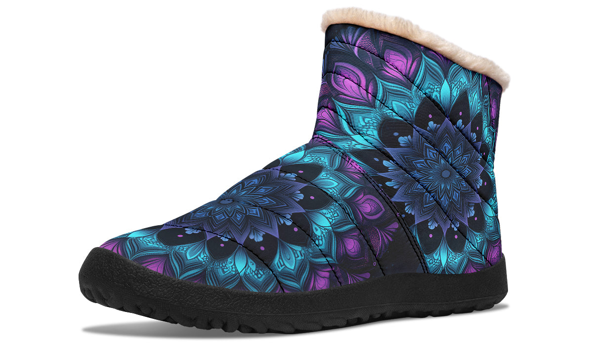 Blue And Purple Mandala Faux Fur Ankle Boots