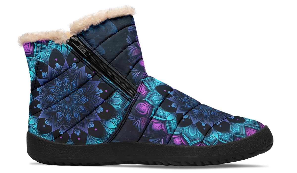 Blue And Purple Mandala Faux Fur Ankle Boots