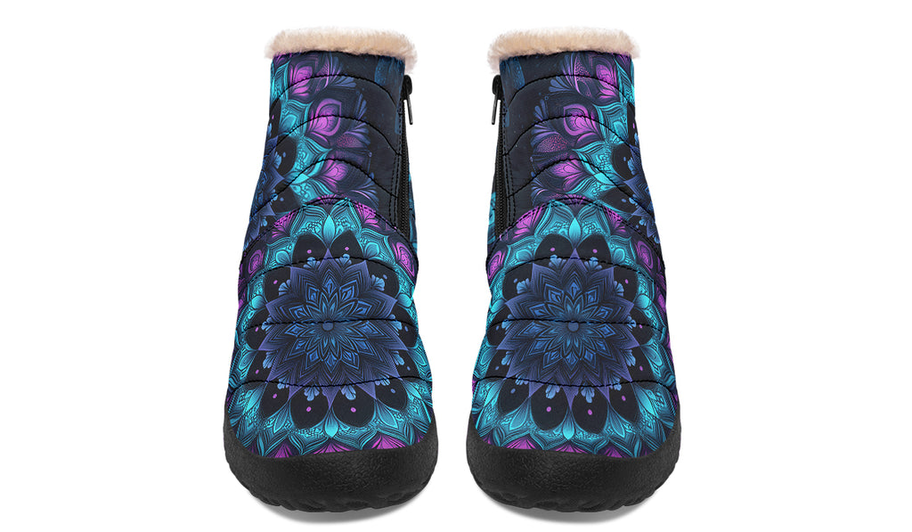 Blue And Purple Mandala Faux Fur Ankle Boots