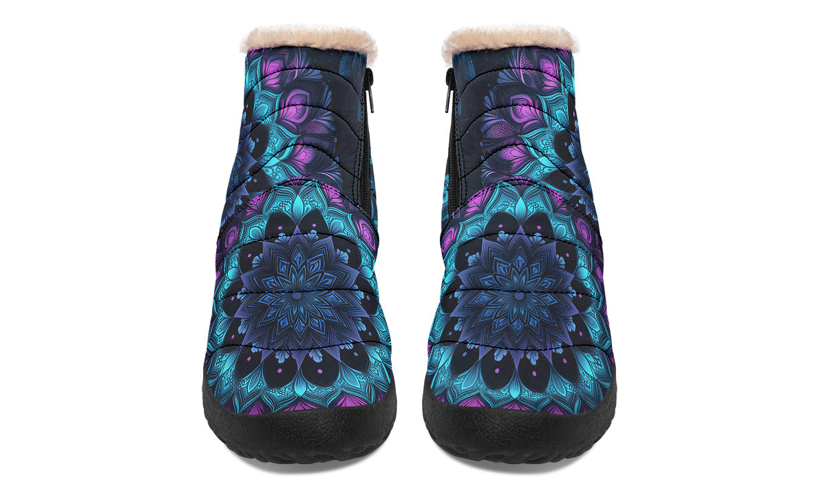 Blue And Purple Mandala Faux Fur Ankle Boots