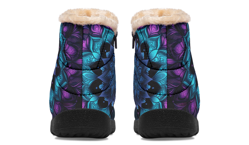 Blue And Purple Mandala Faux Fur Ankle Boots