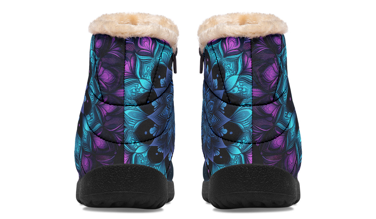 Blue And Purple Mandala Faux Fur Ankle Boots