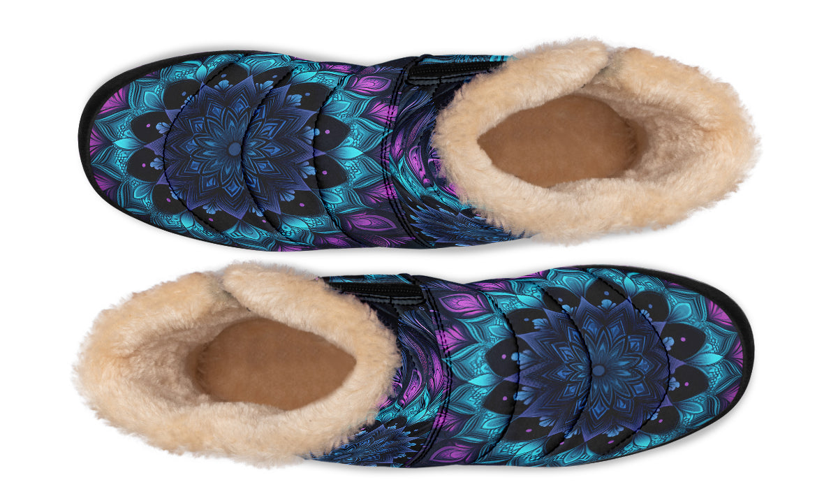 Blue And Purple Mandala Faux Fur Ankle Boots