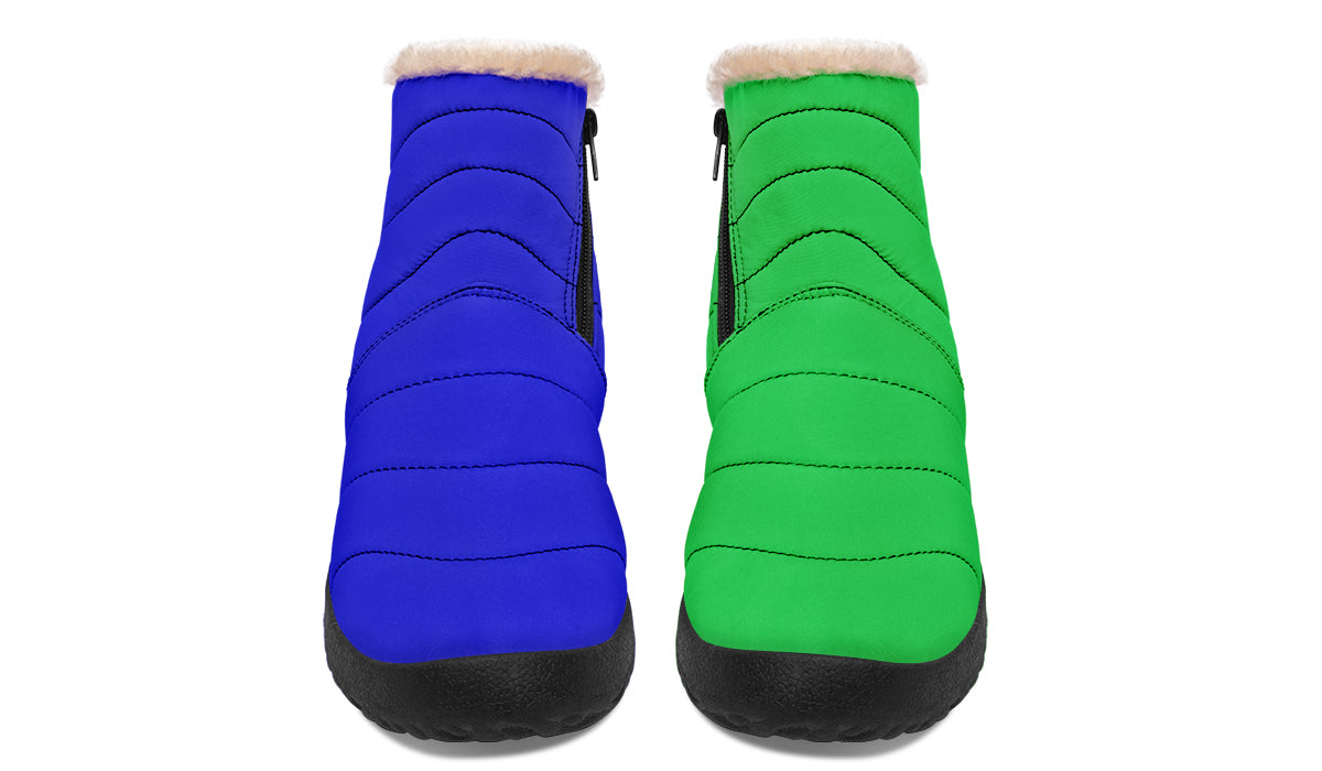 Blue and Green Mismatch Faux Fur Ankle Boots