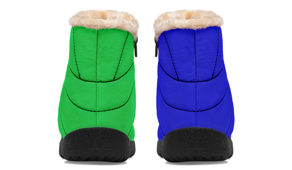 Blue and Green Mismatch Faux Fur Ankle Boots